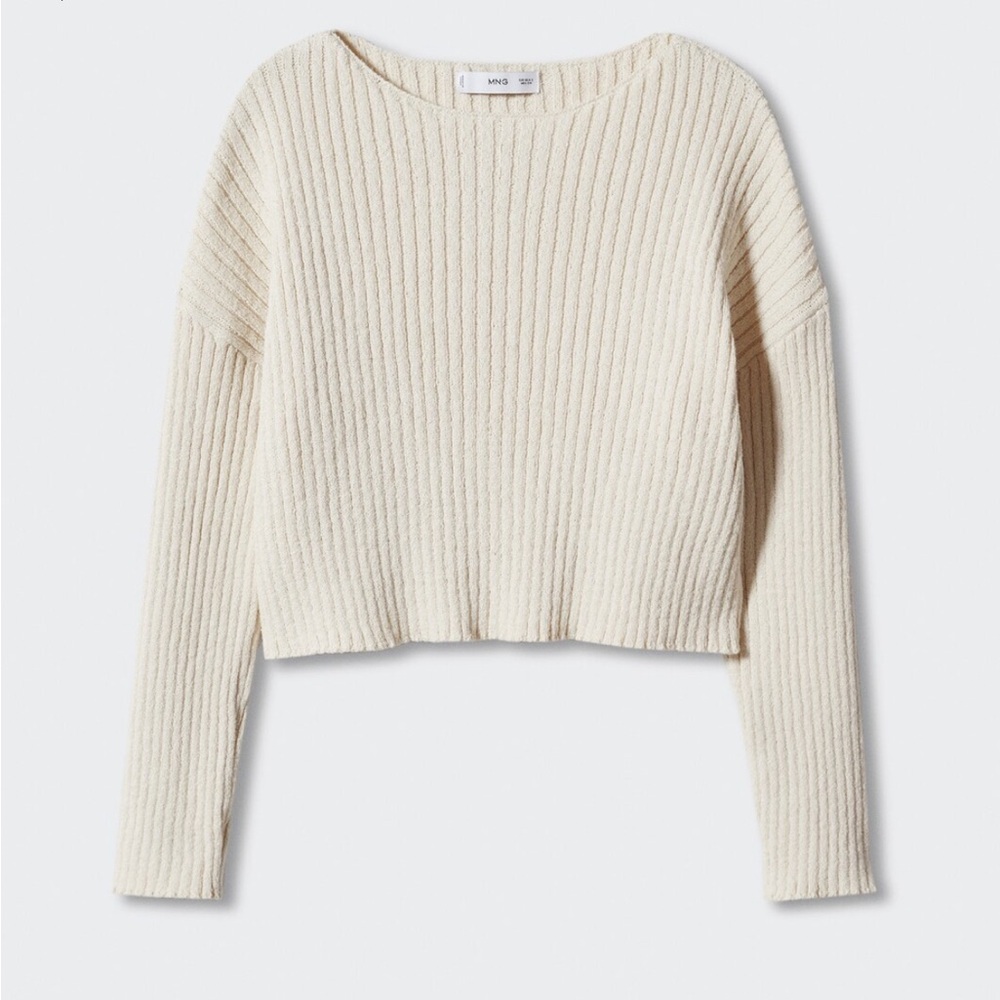 Mango Boat Neck Ribbed Sweater Cream